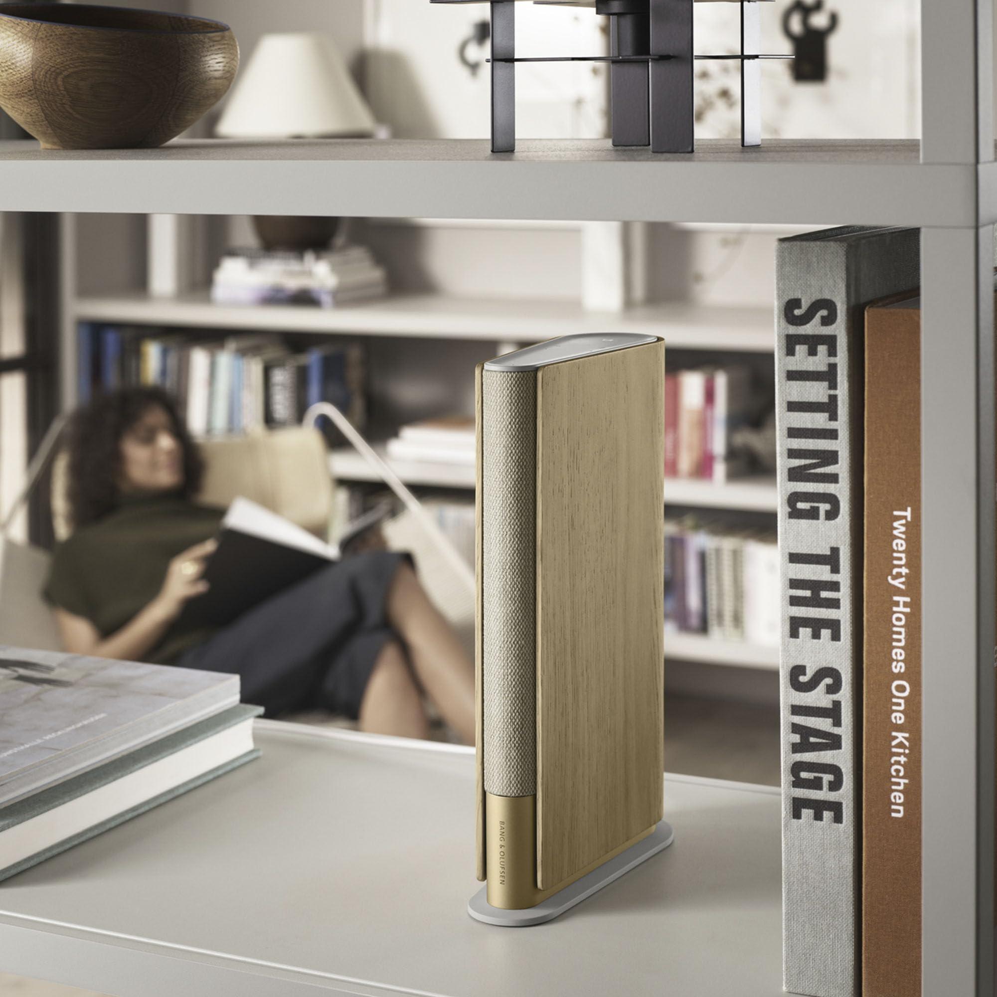 Bang & Olufsen Bang & Olufsen Beosound Emerge Bookshelf Wi-Fi Speaker, Gold Tone/Light Oak