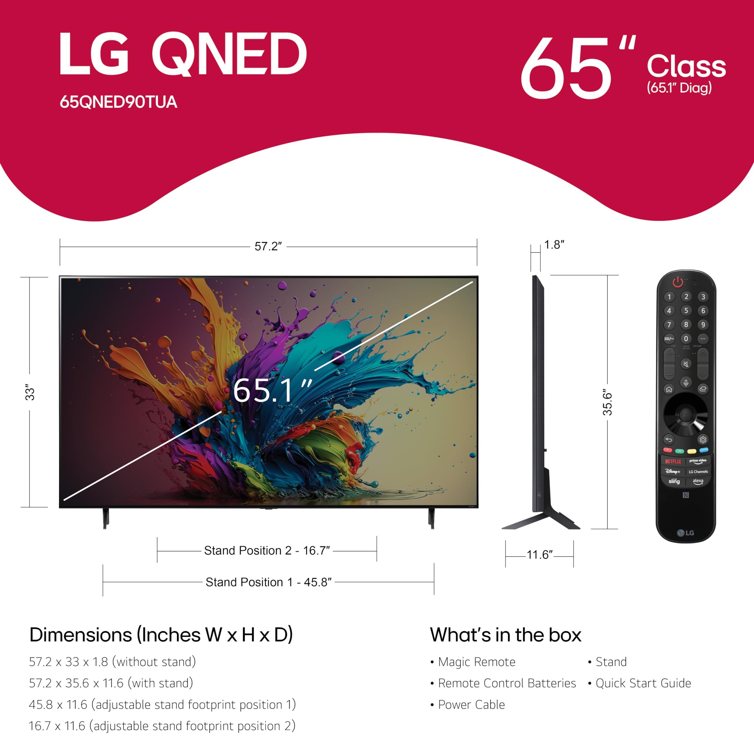 LG LG 65-Inch Class QNED90T Series Mini LED Smart TV 4K Processor Flat Screen with Magic Remote AI-Powered with Alexa Built-in (65QNED90TUA, 2024)