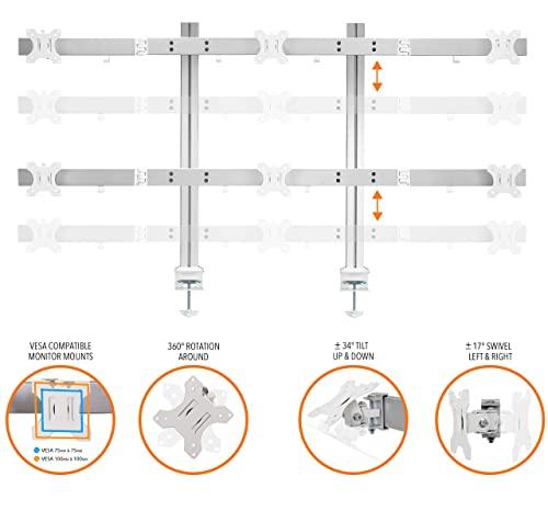 Stand Steady Stand Steady 6 Monitor Mount Desk Setup - Heavy-Duty Height Adjustable Monitor Stand, Swivel Arm with Clamp-On Base, 6 Screen VESA Mount Fits Most LCD/LED Monitors 17-32 in. (Silver, 6 Mounts)