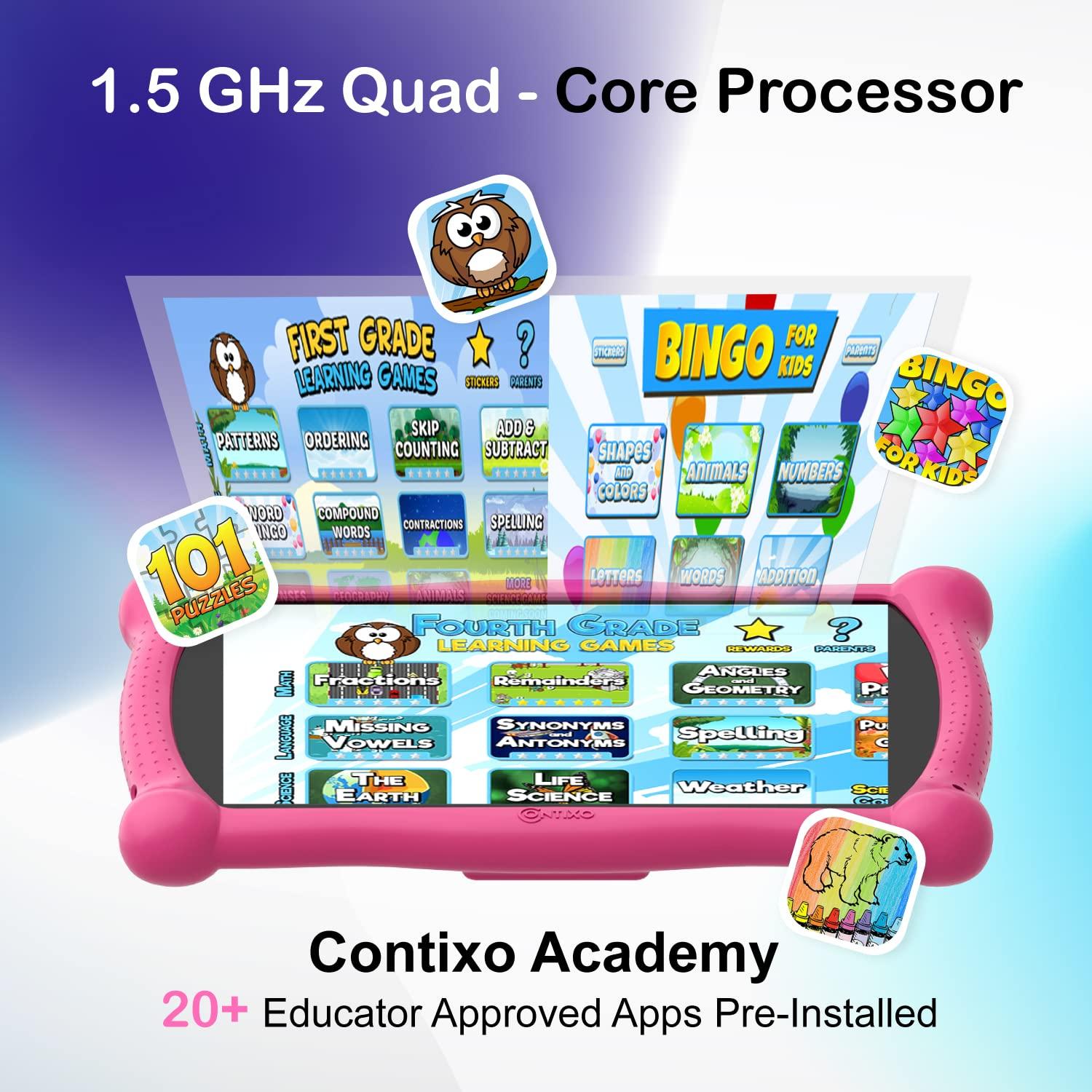 Contixo Contixo Kids Tablet & Smart Watch Bundle, V10 7 Inch 32GB WiFi Learning Tablet for Kids with Parental Control, Toddler Smart Watch with Touch Screen, Camera, Video and Audio Recording (Pink)