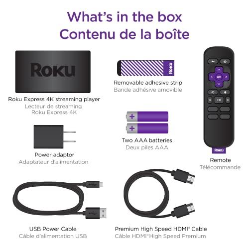 Roku Roku Express 4K 2022 | Streaming Media Player HD/4K/HDR with Smooth Wireless Streaming and Roku Simple Remote with TV Controls, Includes Premium HDMI Cable
