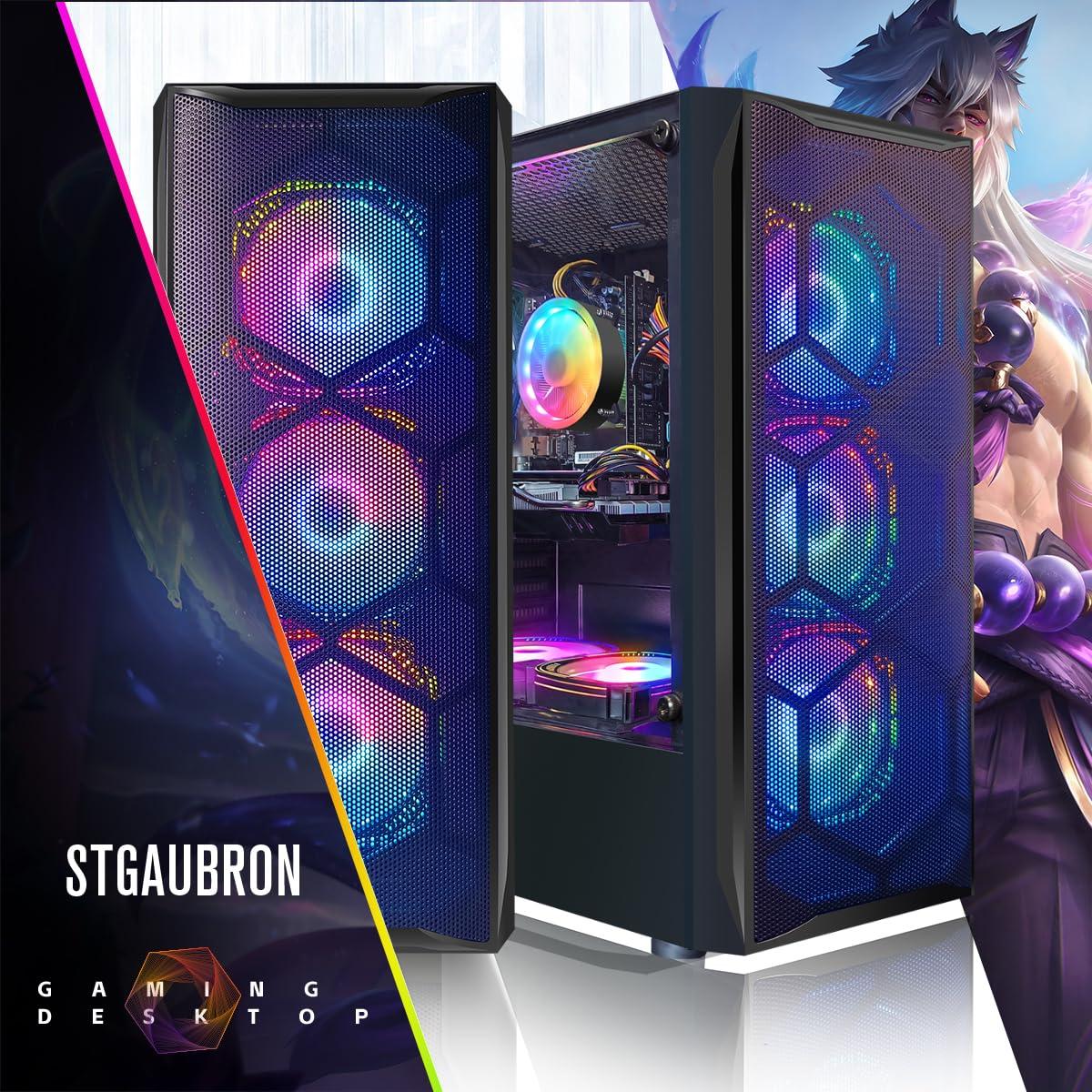 STGAubron STGAubron Gaming PC Desktop Computer, Intel Core I7 up to 3.9 GHz, Radeon RX 580 8G, 16G RAM, 512G SSD, WiFi, Bluetooth 5.0, RGB Fan x6, RGB BT Sound Bar, Windows 10 Home