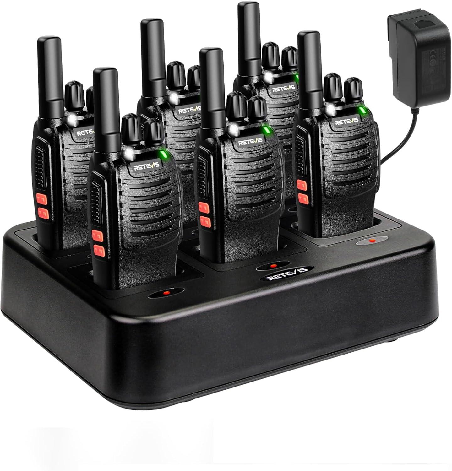Retevis Case of 6,Retevis H-777 Walkie Talkies for Adults Long Range, Rechargeable Two-Way Radios,with 6-Way Multi Unit Charger,Flashlight Handheld Business 2 Way Radios