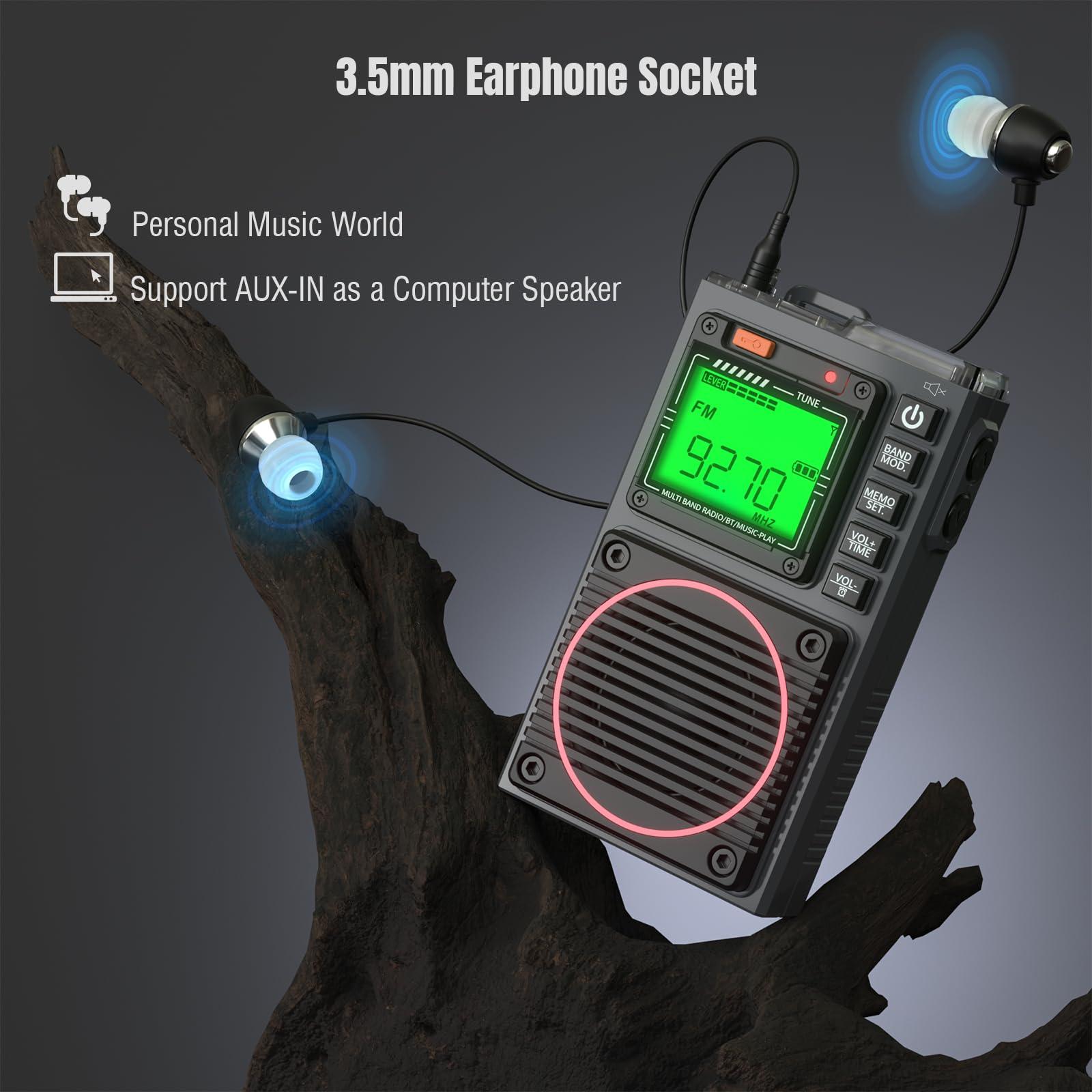 Raddy Raddy RF75A APP Control Shortwave Radio, Portable AM/FM/VHF/SW/WB Weather Radio, Pocket Radio Rechargeable w/ 9.85 Ft Wire Antenna