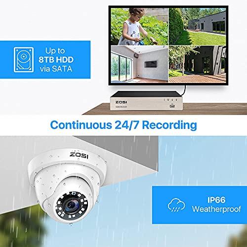 ZOSI ZOSI H.265+ 1080P Security Camera System,8CH 5MP-Lite CCTV DVR and 4pcs 1080P 1920TVL Wired Outdoor Indoor Surveillance Dome Camera with 80ft Night Vision (No HDD) (Renewed)