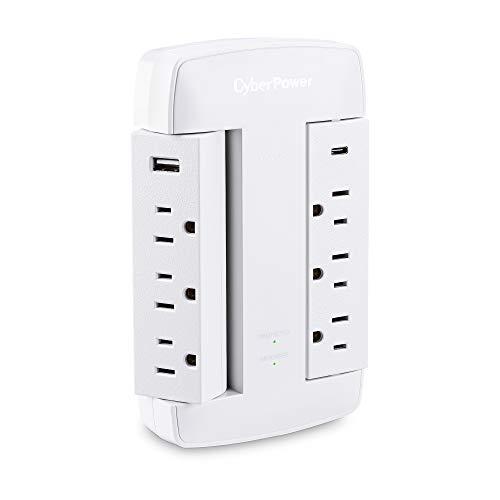 CyberPower CyberPower CSP600WSURC5 Professional Surge Protector, 900J/125V, 6 Swivel Outlets, 1 USB-C Charge Port, Wall Tap Design, White
