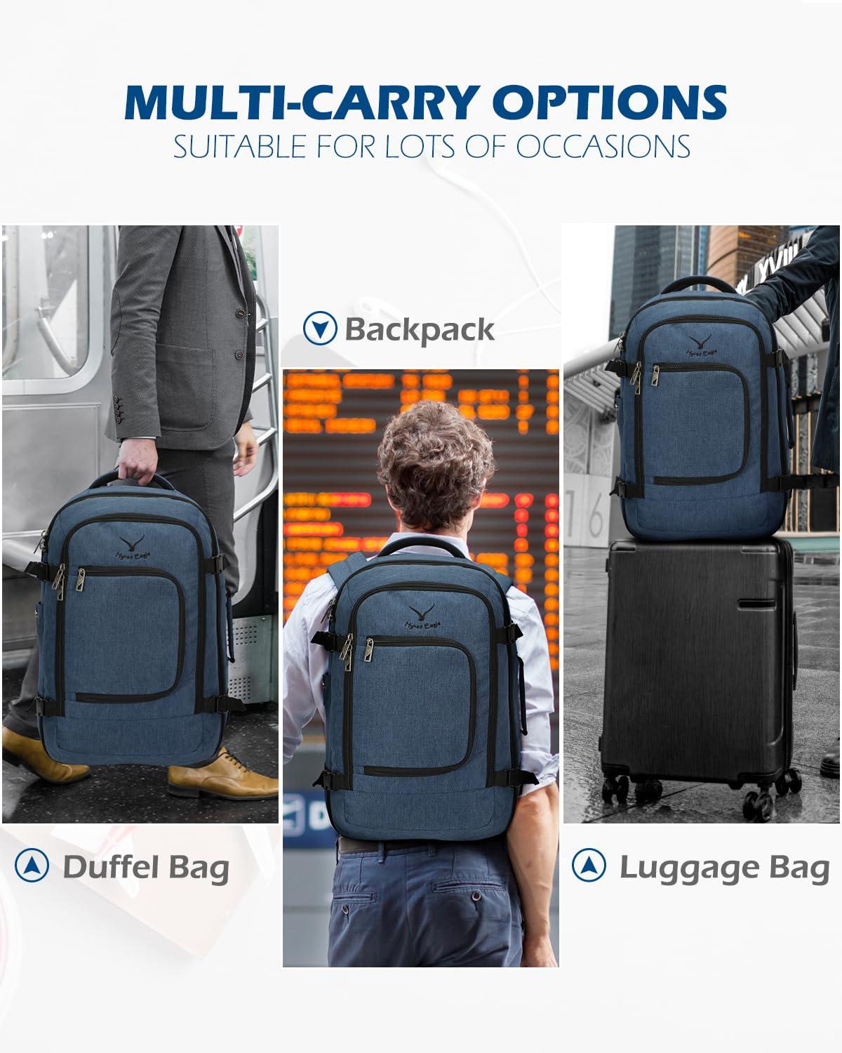 Hynes Eagle Hynes Eagle Travel Backpack 40L Flight Approved Carry on Backpack Men Large Cabin Weekender Laptop Backpack Women 15.6 inches Blue with Waist Pack Green