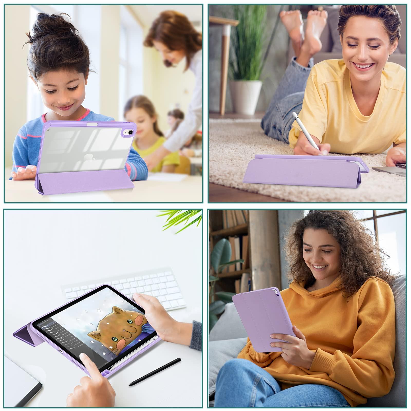 ProCase ProCase for iPad 10th Generation Case with Pencil Holder 2022 10.9 Inch, Clear Back iPad 10 Case, 10th Gen iPad Case for A2696 A2757 A2777 -Purple