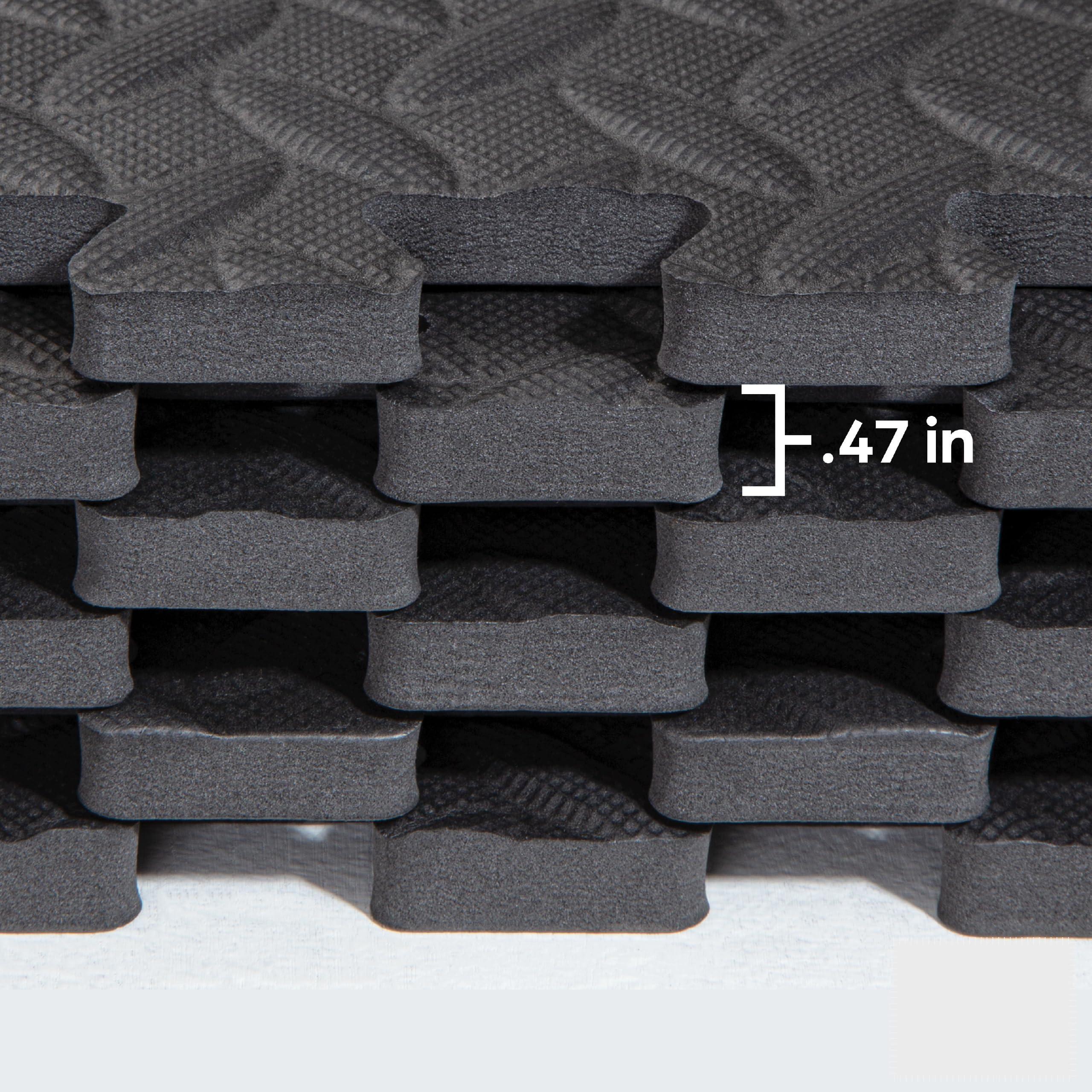 Norsk Norsk Foam Floor Gym Mats with Interlocking Tiles, 47\" Thick, 24\"x24\",6-Pack, 24 Square Feet, Diamond Plate Design, Grey