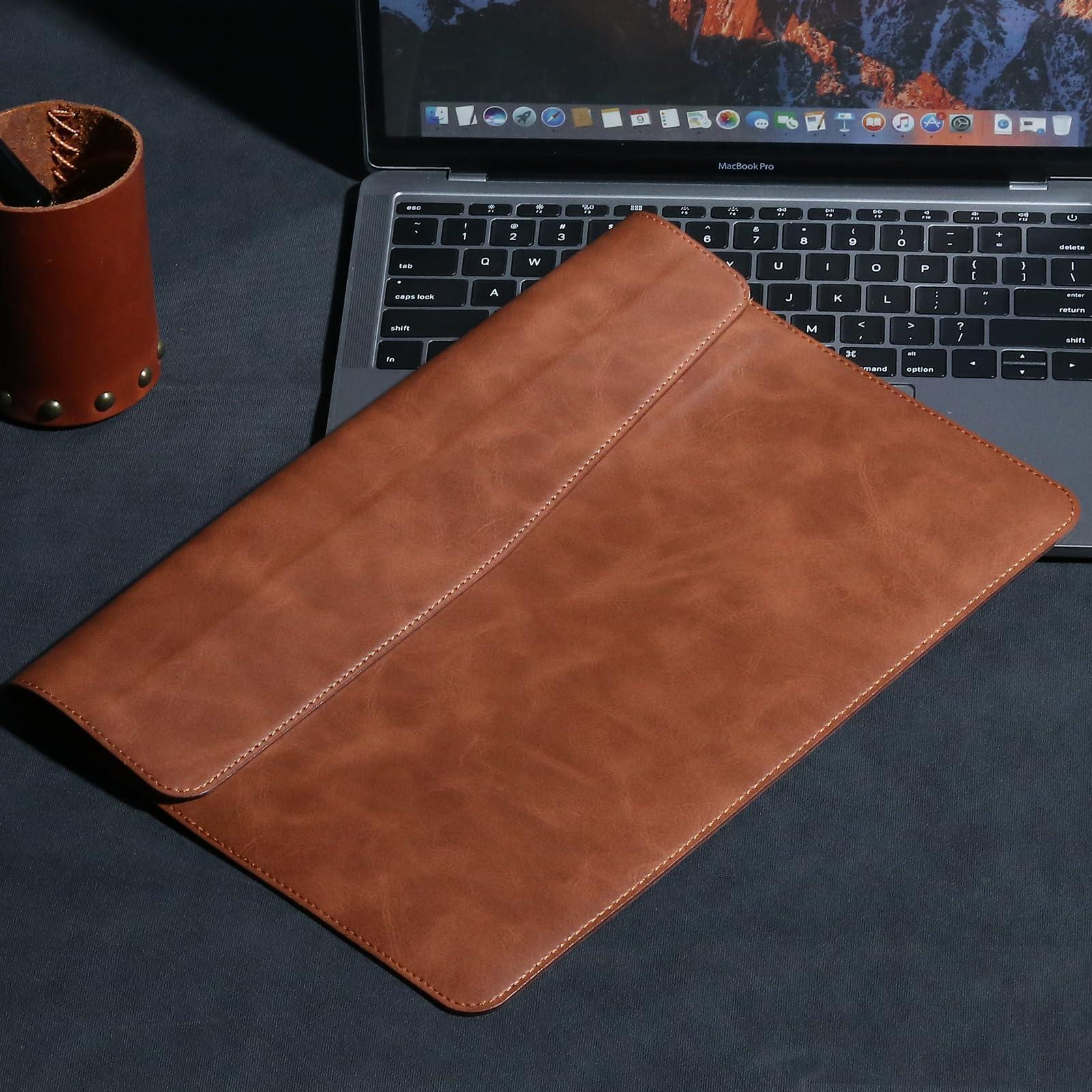 cpnvwa CPNVWA Leather Laptop Sleeve for 13 Inch MacBook Air M3 2024 M2 2022 M1 2020,Genuine Leather Laptop Case for MacBook Pro M2 2022 M1 2020-2016,Laptop Cover for 13-13.3 Inch Notebook,Brown