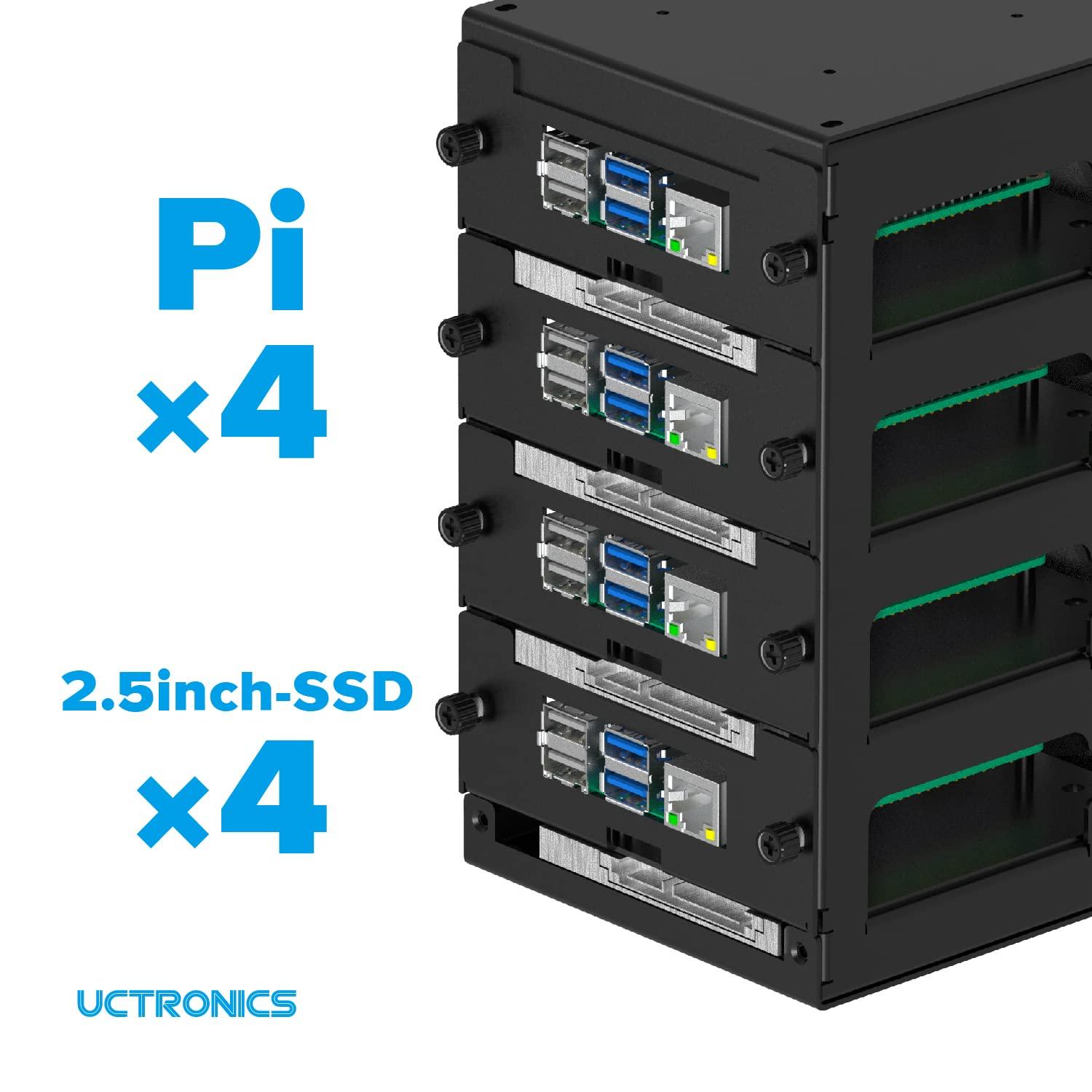 UCTRONICS UCTRONICS for Raspberry Pi Cluster Case, Desktop Metal Rack Case, 4 Layers with 2 Cooling Fans Compatible with Raspberry Pi 5/4B and 2.5\" SSD