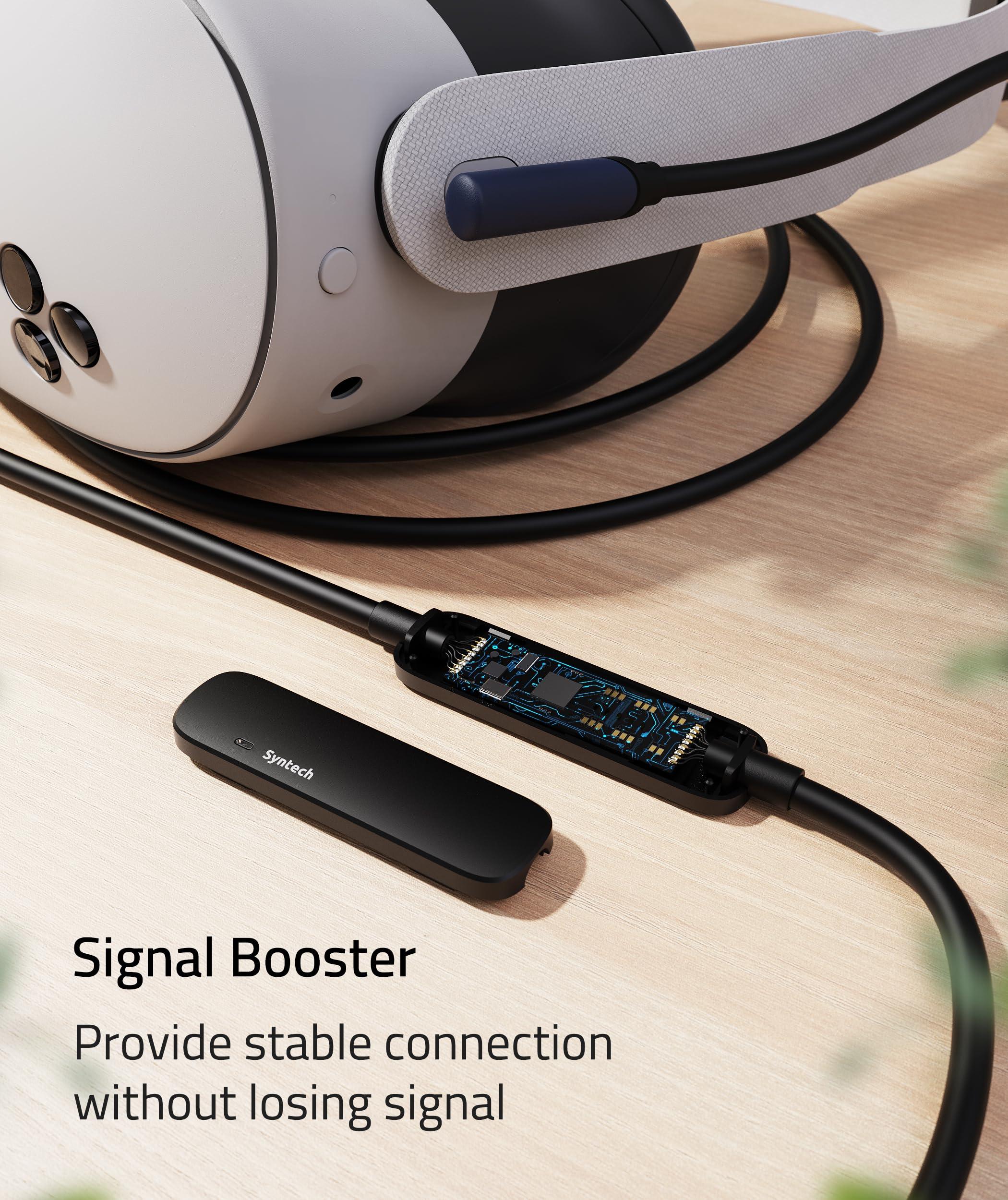 Syntech Syntech Link Cable 33 FT with Signal Booster Compatible with Meta/Oculus Quest 3, Quest2/Pro/Pico4 Accessories and PC/SteamVR, High Speed Data Transfer, USB 3.0 to USB C Cable for VR Headset, Black