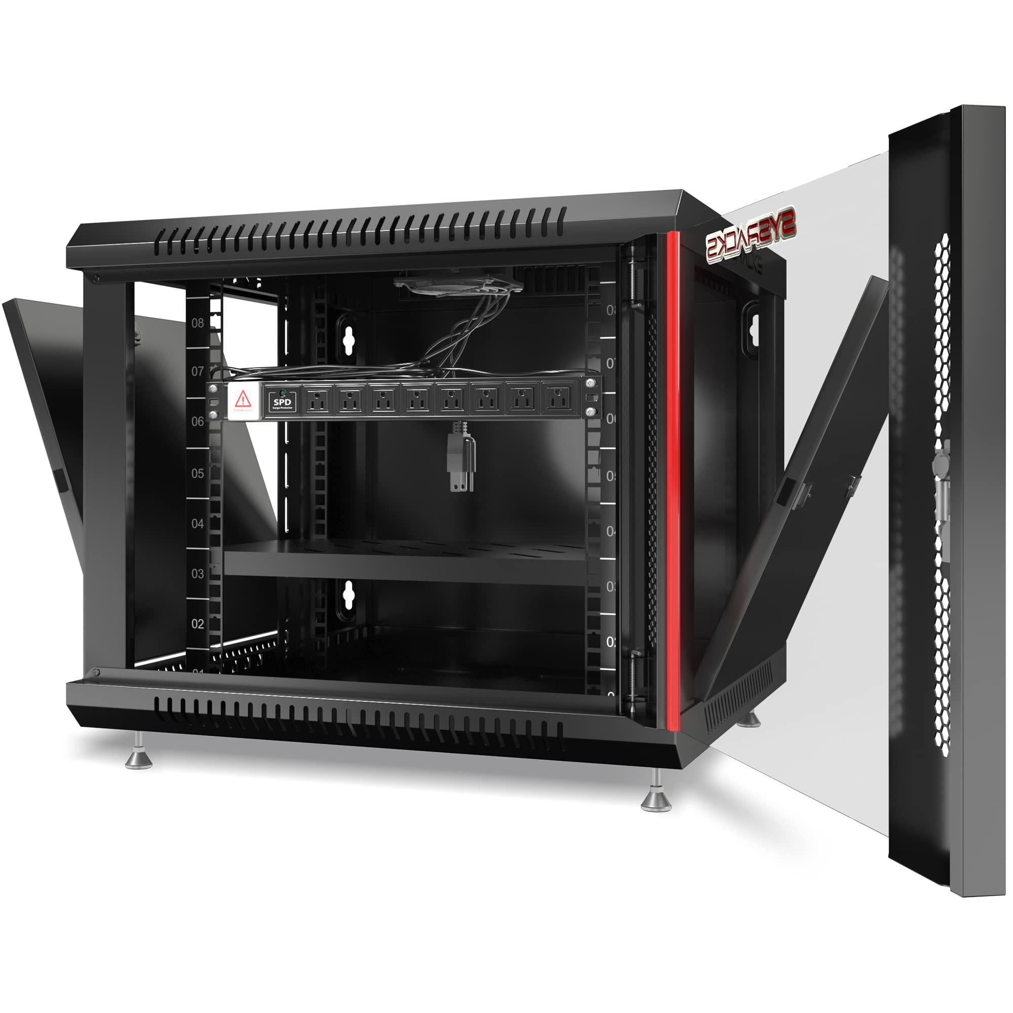 Sysracks Server Rack 9U - Wall Mount Rack - Locking Cabinet for Network - Electronics - Security - Audio - Video - AV Equipment - Data Rack - Legs/Power Strip/Shelf/Fan - 24-Inch Deep Sysracks