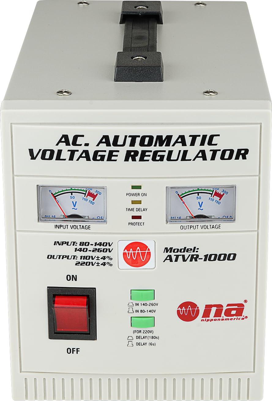 Nippon America Nippon America Automatic Voltage Regulator (ATVR-1000), 1000 Watts, CPU Control Circuit, Delay Function, Temperature Protection, Display, LED Indictor, Handle, 110V/220V Output