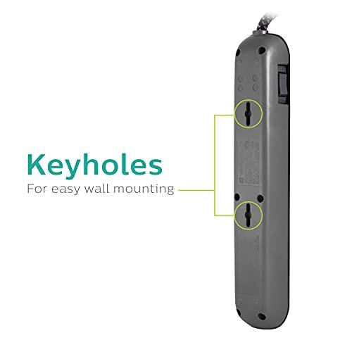 PHILIPS Philips 6 Outlet Surge Protector Power Strip, Designer Braided Power Cord, 10 Ft Power Cord, Flat Plug Extension Cord, Perfect for Office or Home Décor, 1080 Joules, ETL Listed, Black, SPC3064BG/37