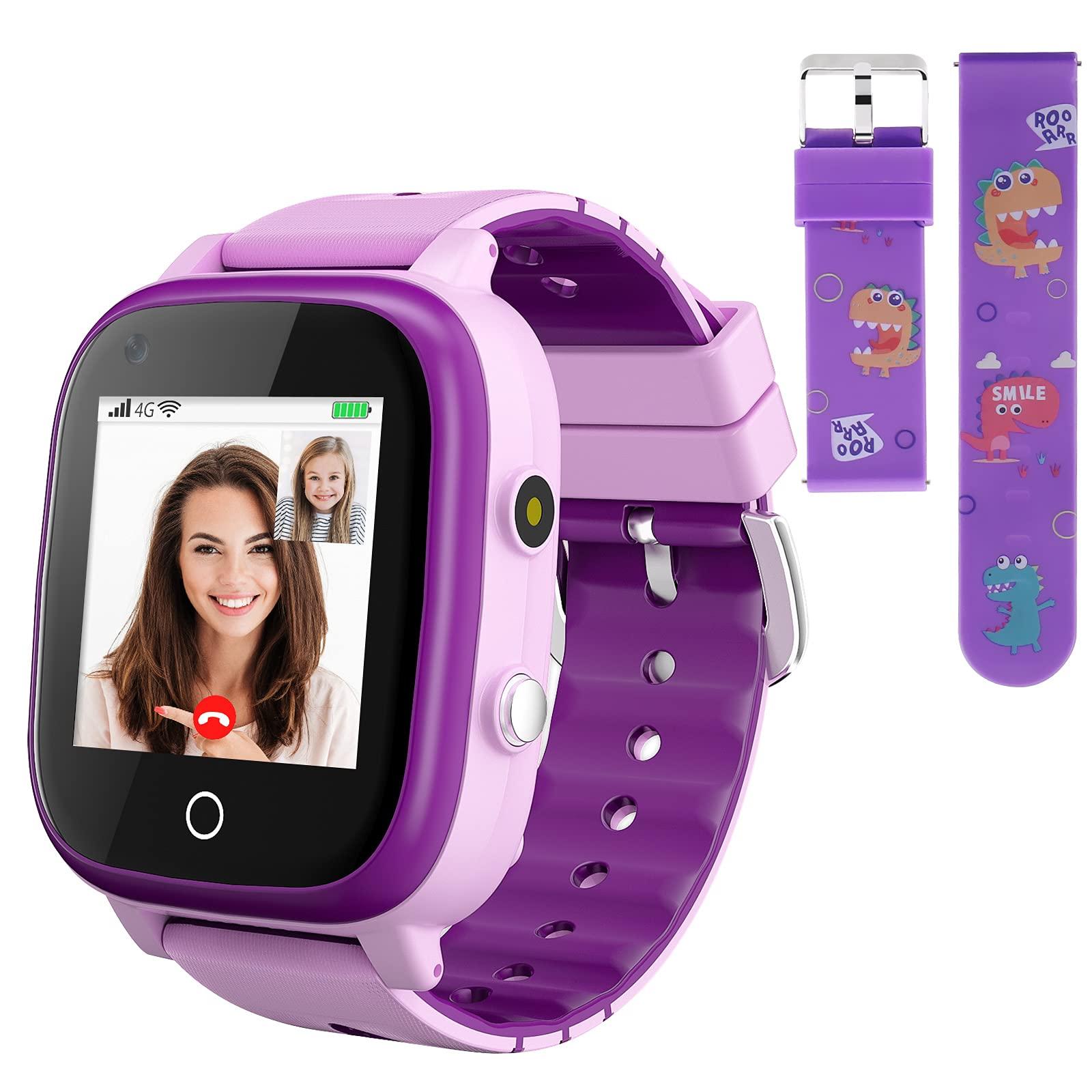 cjc 4G Kids Smart Watch with GPS Tracker and Calling, IP67 Waterproof, 2-Way Calls, GPS Tracker, SOS Kids Cell Phone Wrist Watch for Age 3-14 Girls Boys Girls Christmas BirthdayBirthday Gifts (purple)