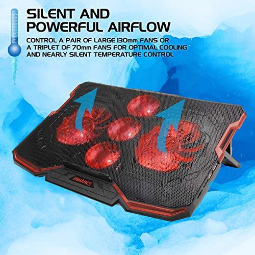 ENHANCE ENHANCE Cryogen Gaming Laptop Cooling Pad - Fits 17 in. Computer , PS4 - Adjustable Laptop Cooling Stand with 5 Quiet Cooler Fans , 2 USB Ports and LED Lighting - Slim Portable Design 2500 RPM (Red)