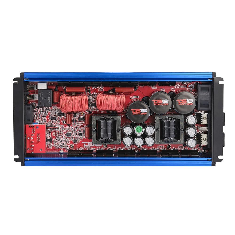 DS18 DS18 FRP FRP-5K/BL 1-Channel Amplifier 5000 Watts RMS @ 1-Ohm, Certified Dyno, Compact Full-Range Class D, Monoblock Amplifier, Exceptional Efficiency, Remote Level Control Knob, Blue