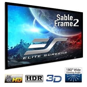 Elite Projector Elite Screens Sable Frame 2 Series, 165-inch Diagonal 16:9, Active 3D 4K Ultra HD Ready Fixed Frame Home Theater Movie Office Presentations Indoor Front Projection Projector Screen, ER165WH2, Black