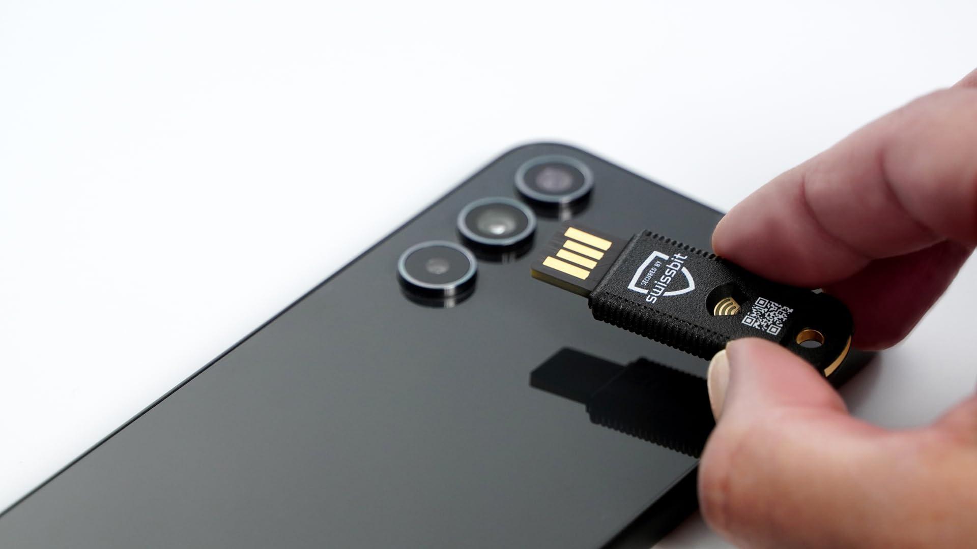 Swissbit Swissbit - iShield Key Pro Security Key, Hardware Authenticator, USB and NFC Connection, FIDO2 Certified, U2F, HOTP, TOTP, PIV, 2FA, Black, (1pc) (iShield Key Pro USB-A/NFC)