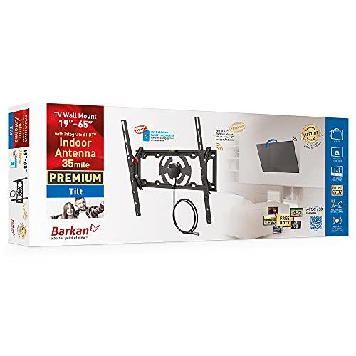 Barkan Barkan TV Wall Mount with Integrated HDTV Indoor Antenna Holds up to 110 lbs Auto Lock Patented Max Range 35 Mile Fits LED OLED LCD TVA31 Black 19 - 65 Tilt Antenna TV Mount