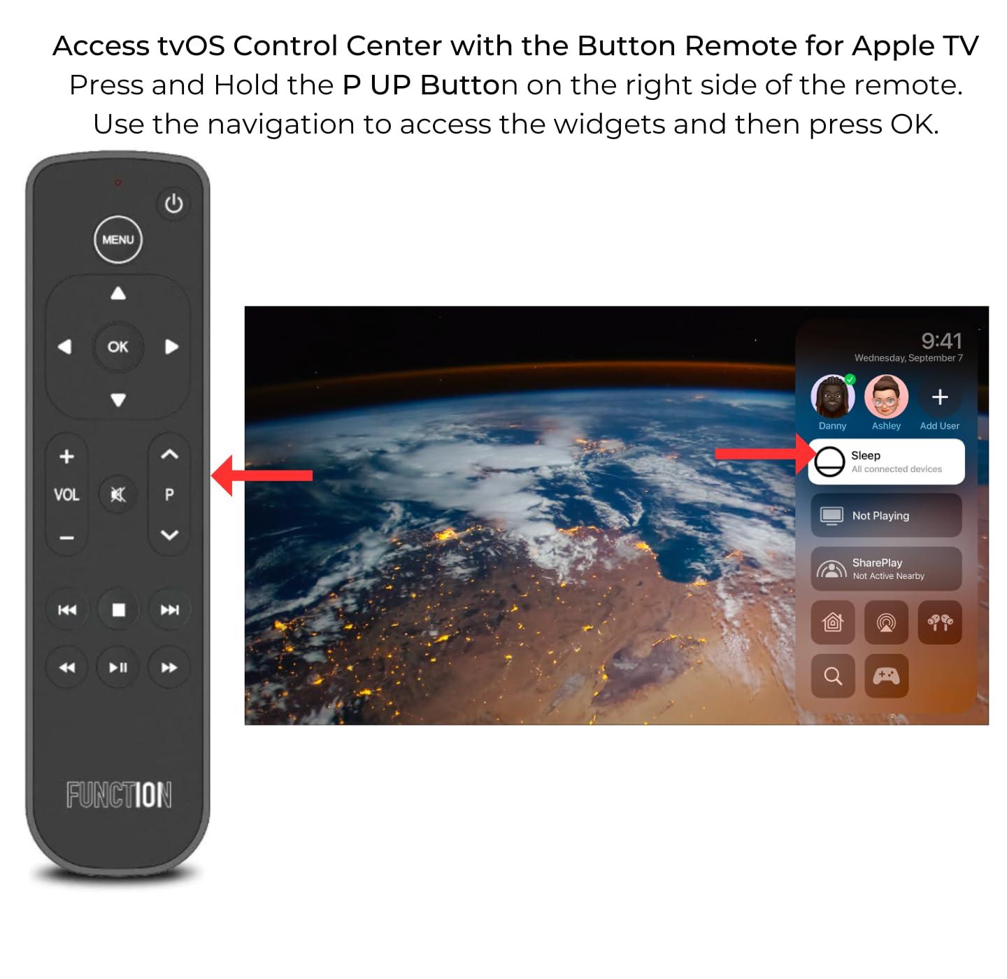 Function101 Function101 F101-ATVRM-BT Bluetooth Replacement Button Remote for Apple TV | BLE and Infrared Connectivity | 2 AAA Batteries Included