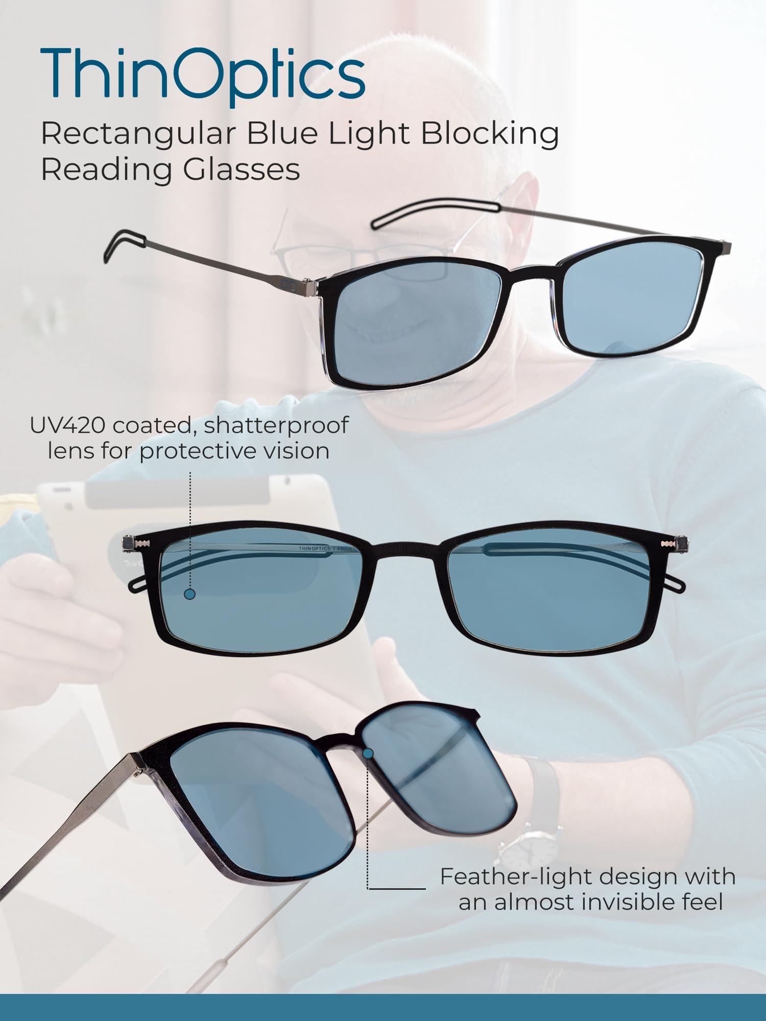 Always With You Always With You ThinOptics Blue Light Blocking Reading Glasses for Computers & Screens - Ultra Lightweight and Durable - Rectangular Clear 1.5x