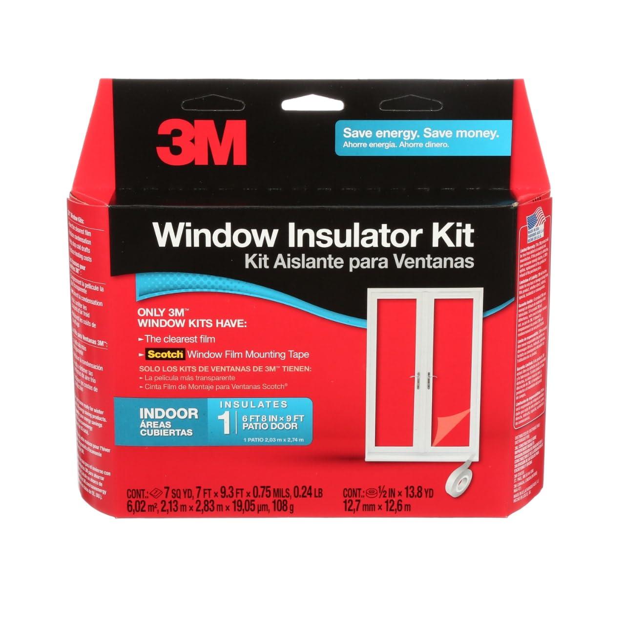 3M 3M Indoor Patio Door Insulation, Insulator Kit for 6\'-8\" x 9\' ft Patio Door, Keeps Cold Air Out and Warm Air In, Includes Heat Shrink Window Film and Scotch Window Film Mounting Tape (2144W-6)