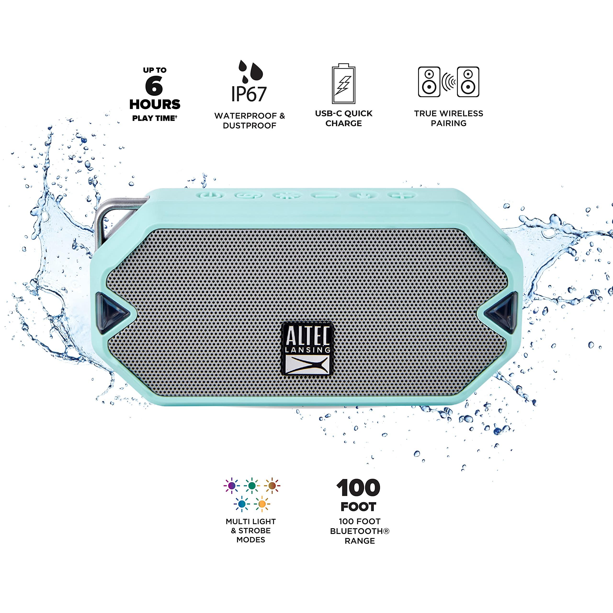 Altec Lansing Altec Lansing - HydraMini Wireless Bluetooth Speaker, IP67 Waterproof USB C Rechargeable Battery with 6 Hours Playtime, Compact, Shockproof, Snowproof, Everything Proof (Mint Green)