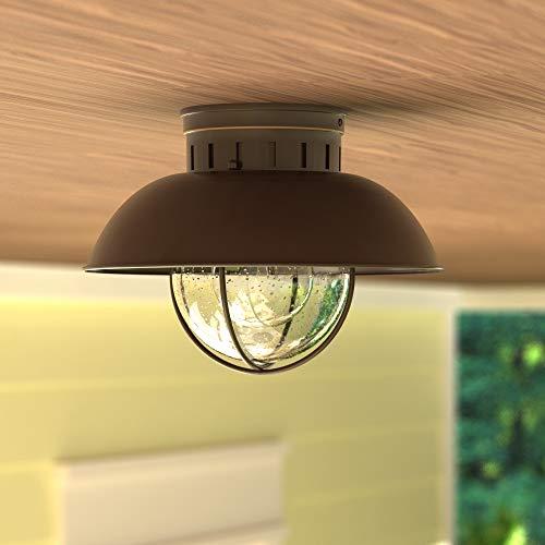 VAXCEL VAXCEL Indoor Outdoor Ceiling Light - Harwich Burnished Bronze and Clear Seeded Glass Semi Flush Mount Light Fixture, Farmhouse, Coastal, Nautical Decor, for Carport, Front Porch, Patio, Entryway