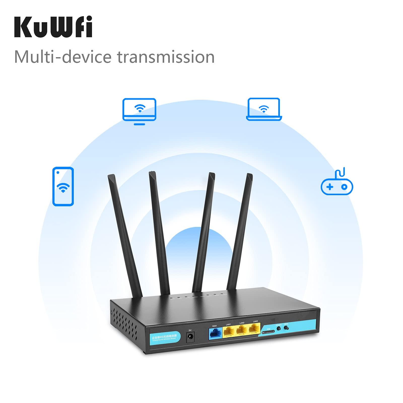 KuWFi KuWFi 4G LTE Router with SIM Card Slot, Unlocked 4G WiFi Router with External Antennas, Industrial Wireless CPE Internet Routers for Home/Office, Work with AT&T and T-Mobile