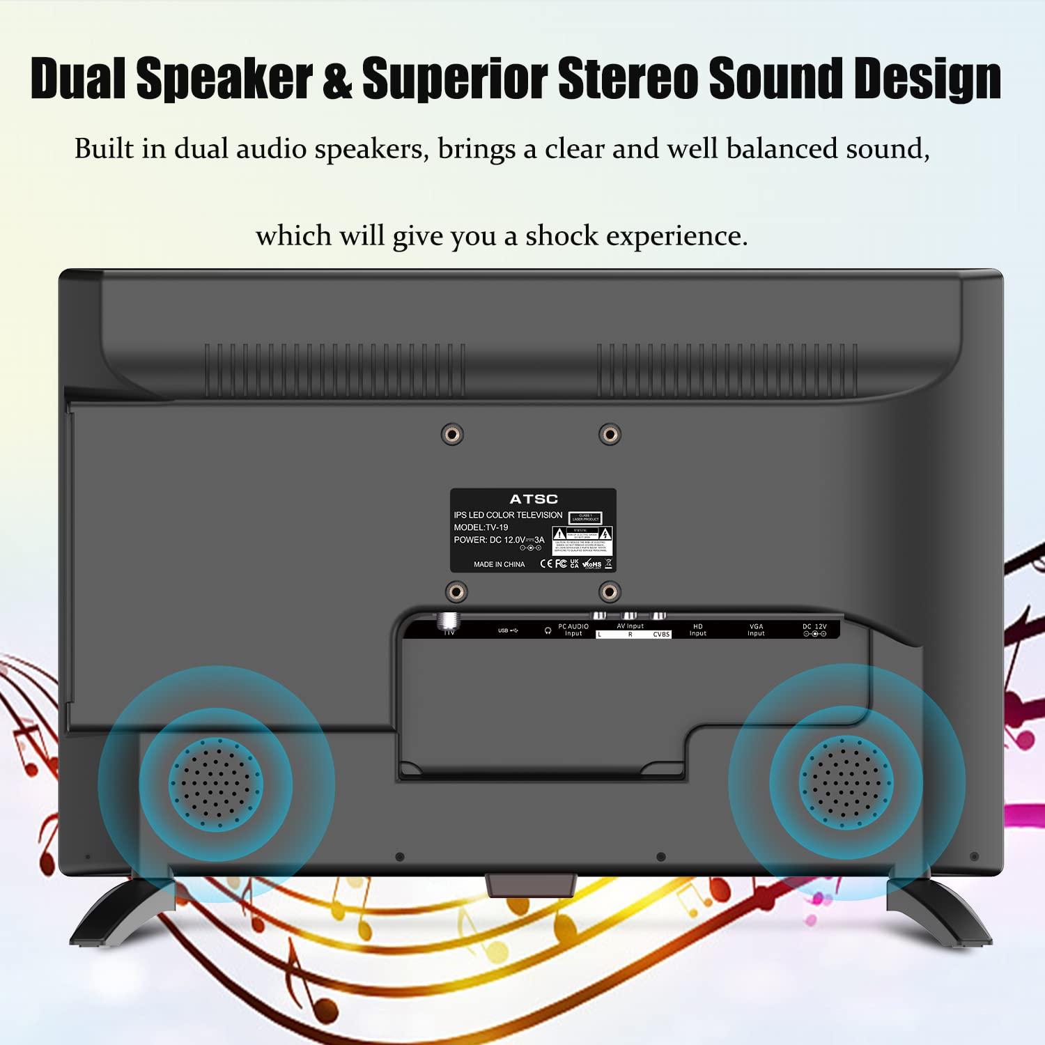 Feihe Feihe 19 Inch TV, LED Widescreen TV with Digital ATSC Tuners HDMI/VGA/RCA/USB, 19 Inch Flat Screen TV w/Built in Dual Speakers for Kitchen and RV Camper(2023 Model)