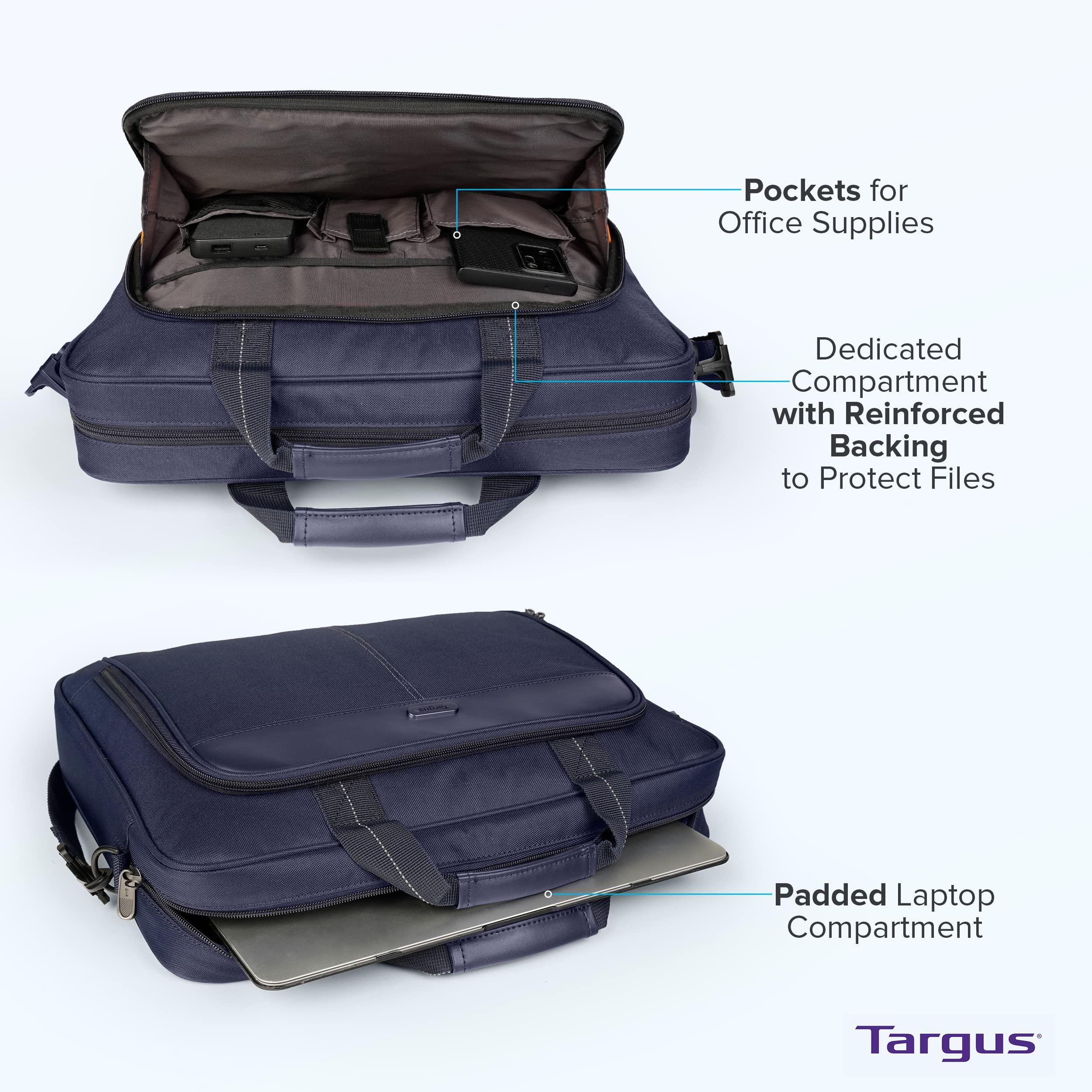Targus Targus 15-16 Inch Classic Slim Laptop Bag, Blue - Ergonomic Briefcase and Messenger Bag - Spacious Foam Padded Laptop Bag for 16" Laptops and Under (TCT027US)