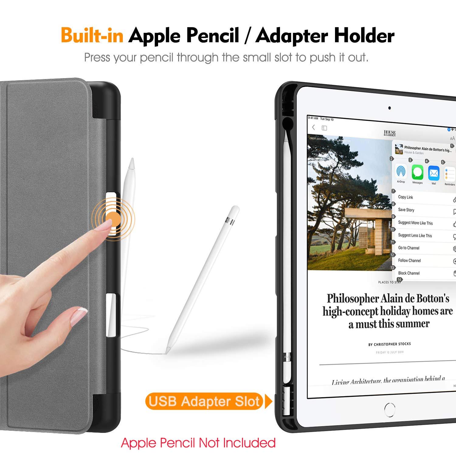 Fintie Fintie SlimShell Case for iPad 9th / 8th / 7th Generation (2021/2020/2019 Model) 10.2 Inch - [Built-in Pencil Holder] Soft TPU Protective Stand Back Cover, Auto Wake/Sleep, Composition Book Black
