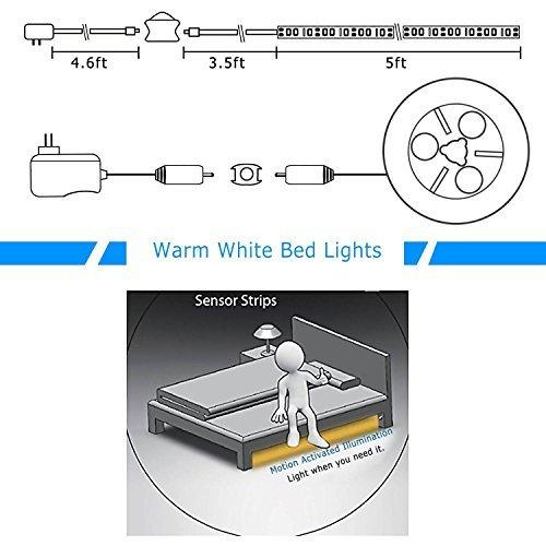 Vansky Vansky Motion Activated Bed Light, Flexible LED Strip Motion Sensor Night Light Bedside Lamp Illumination with Automatic Shut Off Timer (Warm Soft Glow)