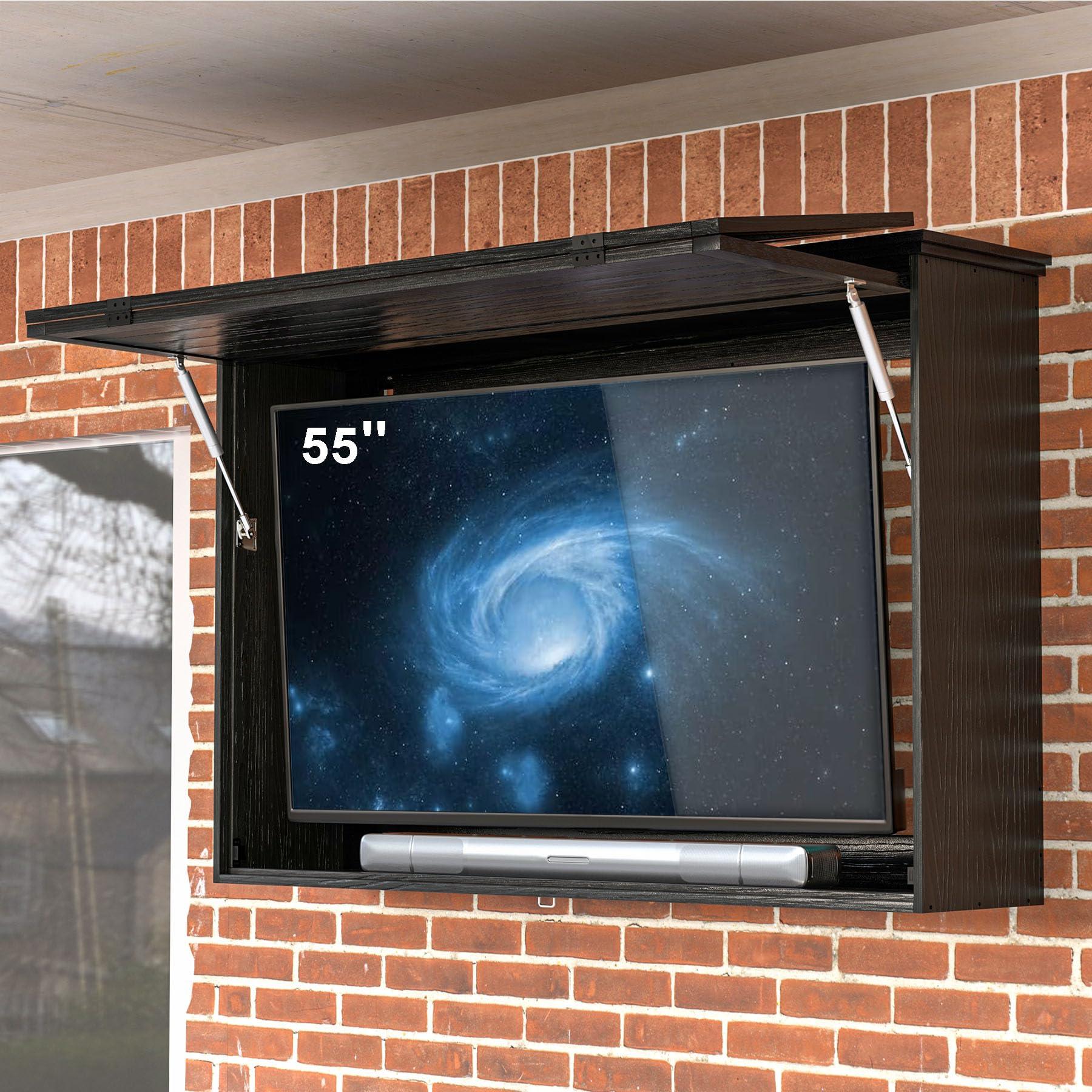 GDLF GDLF Outdoor TV Enclosure, 55-Inch Solid Wood Weatherproof TV Cover with Premium Dual-Arm Mount (Fits 44-55 inch), Black