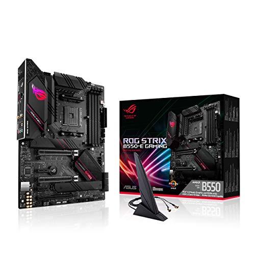 ASUS ROG Strix B550-E Gaming AMD Ryzen AM4 ATX Motherboard (PCIe 4.0, 16 Power Stages, Intel WiFi 6, Intel 2.5 Gb Ethernet, Dual M.2, OptiMem II, AI Noise-Canceling Microphone, USB 3.2 Gen 2 & Aura Sync)