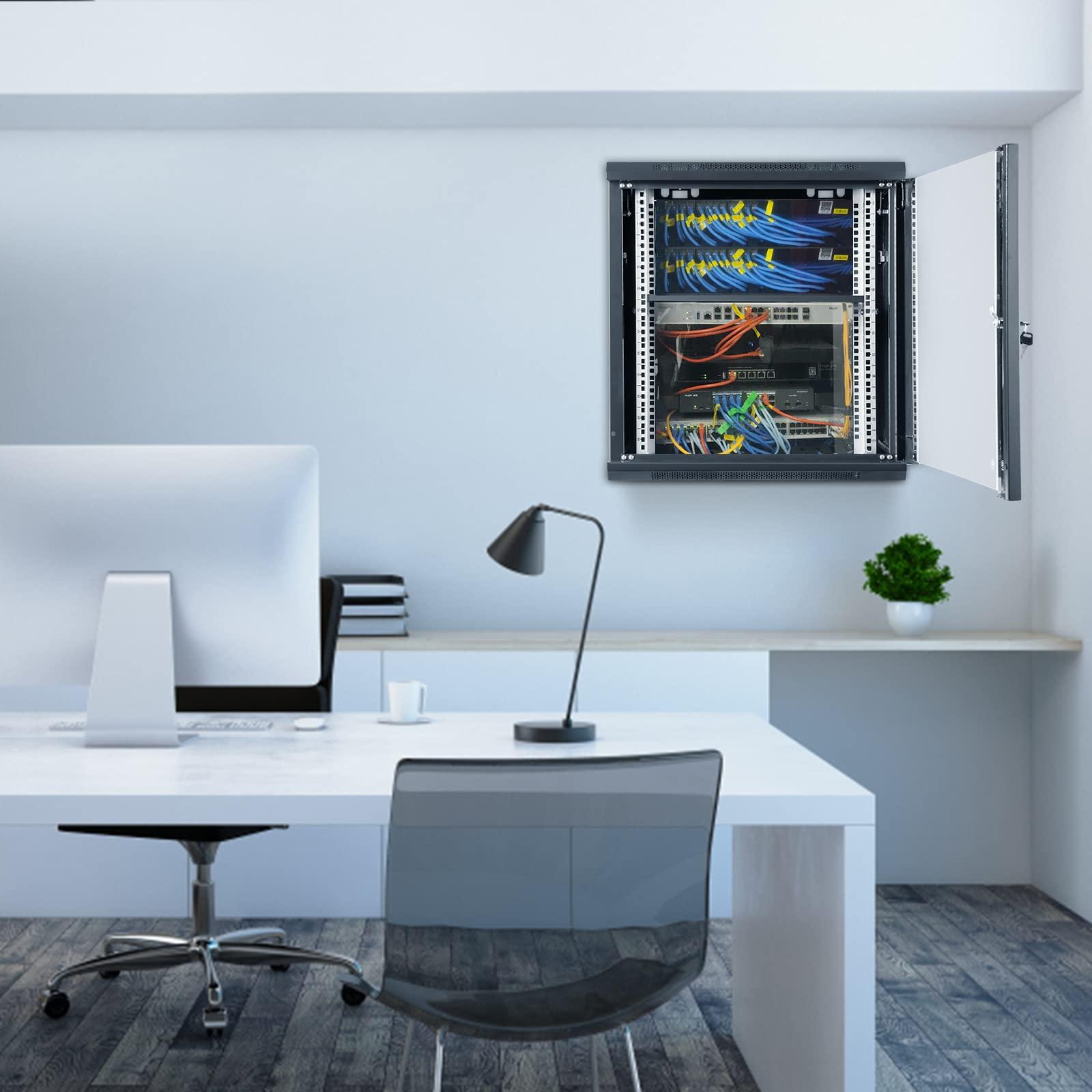 VEVOR VEVOR 9U Wall Mount Network Server Cabinet, 15.5\'\' Deep, Server Rack Cabinet Enclosure, 200 lbs Max. Ground-Mounted Load Capacity, with Locking Glass Door Side Panels, for IT Equipment, A/V Devices