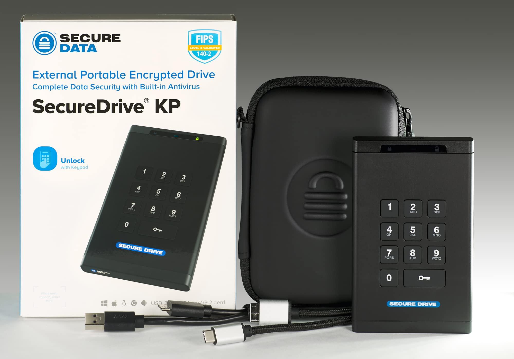 ClevX SecureData SecureDrive KP 4TB SSD Hardware Encrypted USB 3.0 External Drive FIPS 140-2 Level 3 Unlock via Keypad TAA Compliant, CJIS, HIPAA, CMMC, GDPR Compliant, Works with Mac and Win Free AV