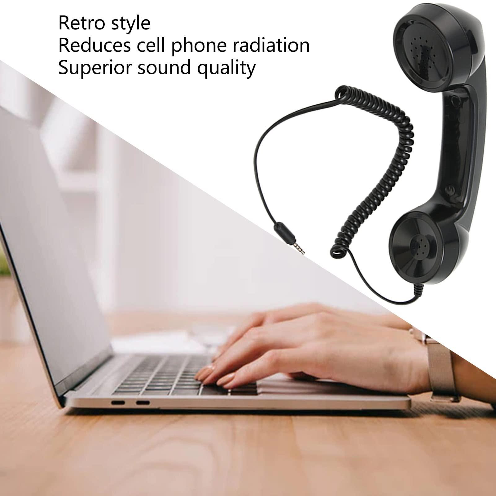 Goshyda Retro Phone Handset, Retro Vintage Telephone Handset Cell Phone Receiver Mic Microphone Speaker for Mobile Phones, Computers (Black with Adjustable Strap)