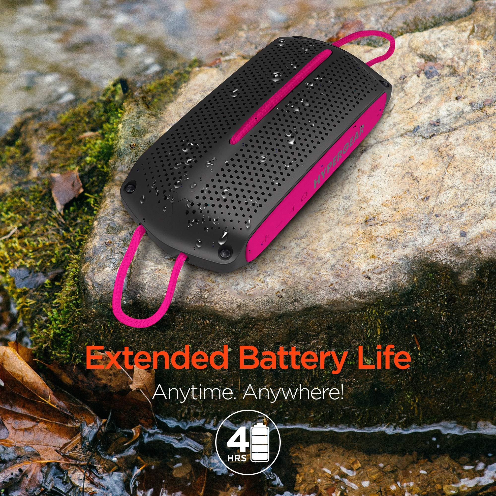 HyperGear HyperGear Portable Wireless Bluetooth Speaker [IPX4 Waterproof] HD Stereo Sound Loud Speaker w/Built-in Mic & Controls, Stream Music or Take Calls Indoor, Outdoor or Traveling (Black/Pink) 14704