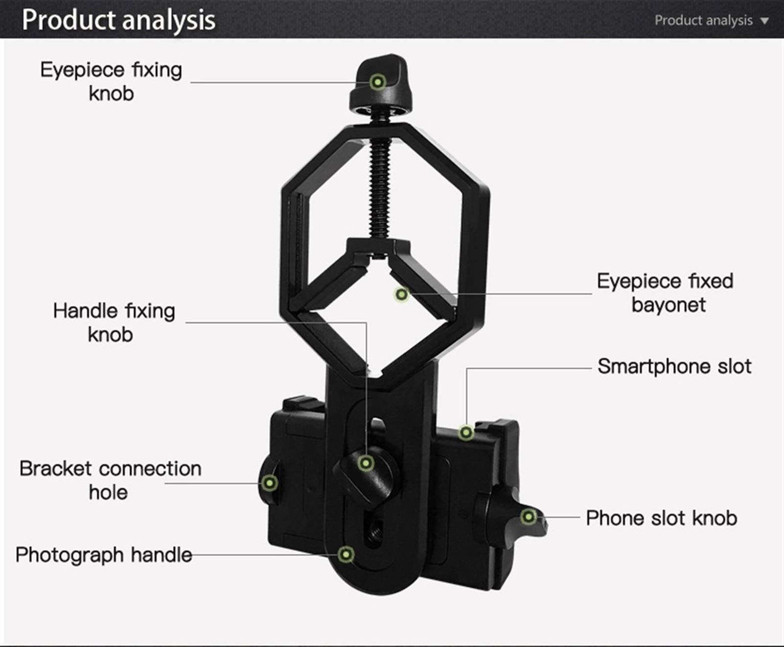 Generic Monocular Telescope, Universal Cell Phone Adapter Clip Mount Binocular Monocular Spotting Scope Telescope Phone Support Eyepiece D: 25-48mm