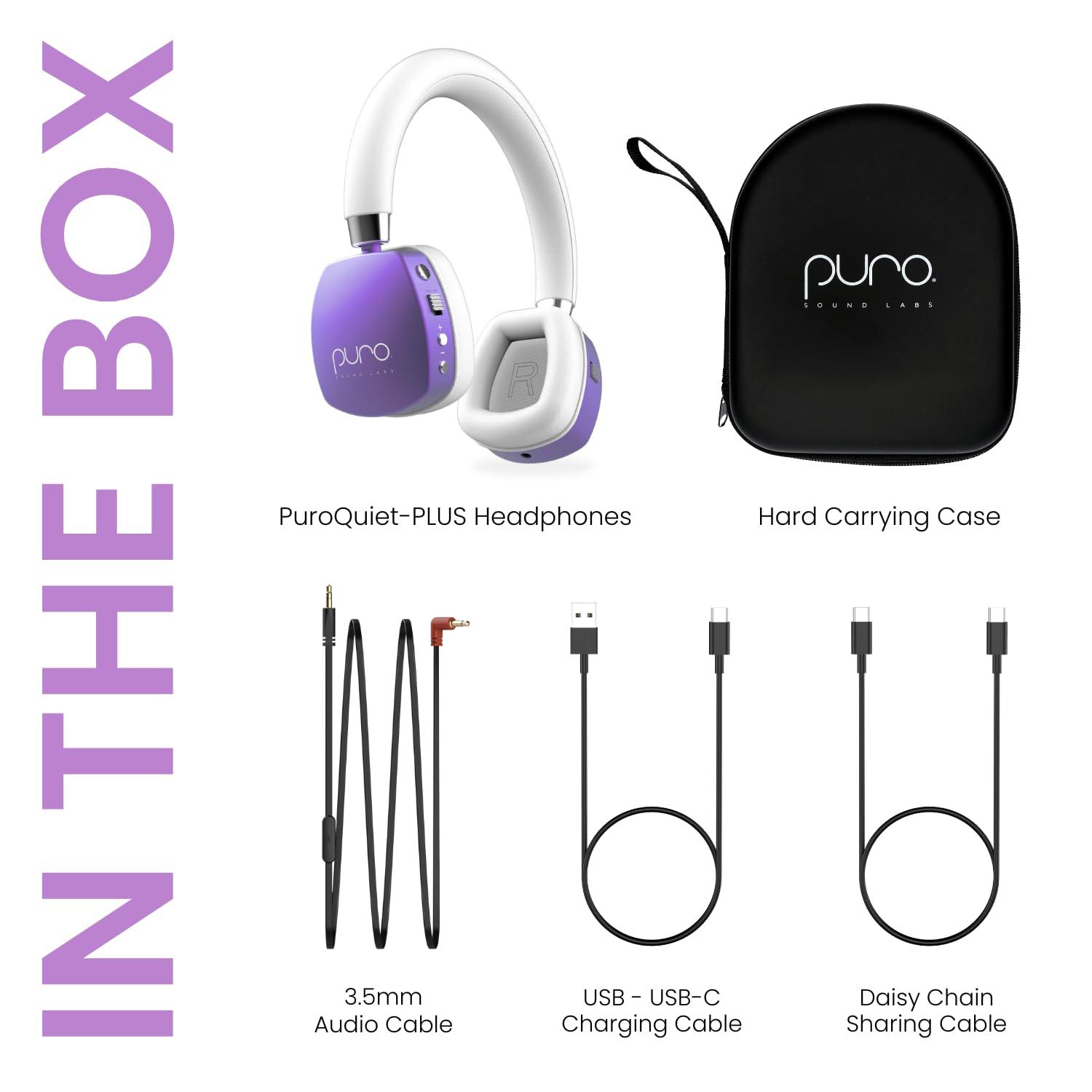 Puro Sound Labs Puro Sound Labs PuroQuiet Plus Volume Limited On-Ear Active Noise Cancelling Bluetooth HeadphonesLightweight Headphones for Kids with Built-in MicrophoneSafer Sound Studio-Grade Quality (Purple)