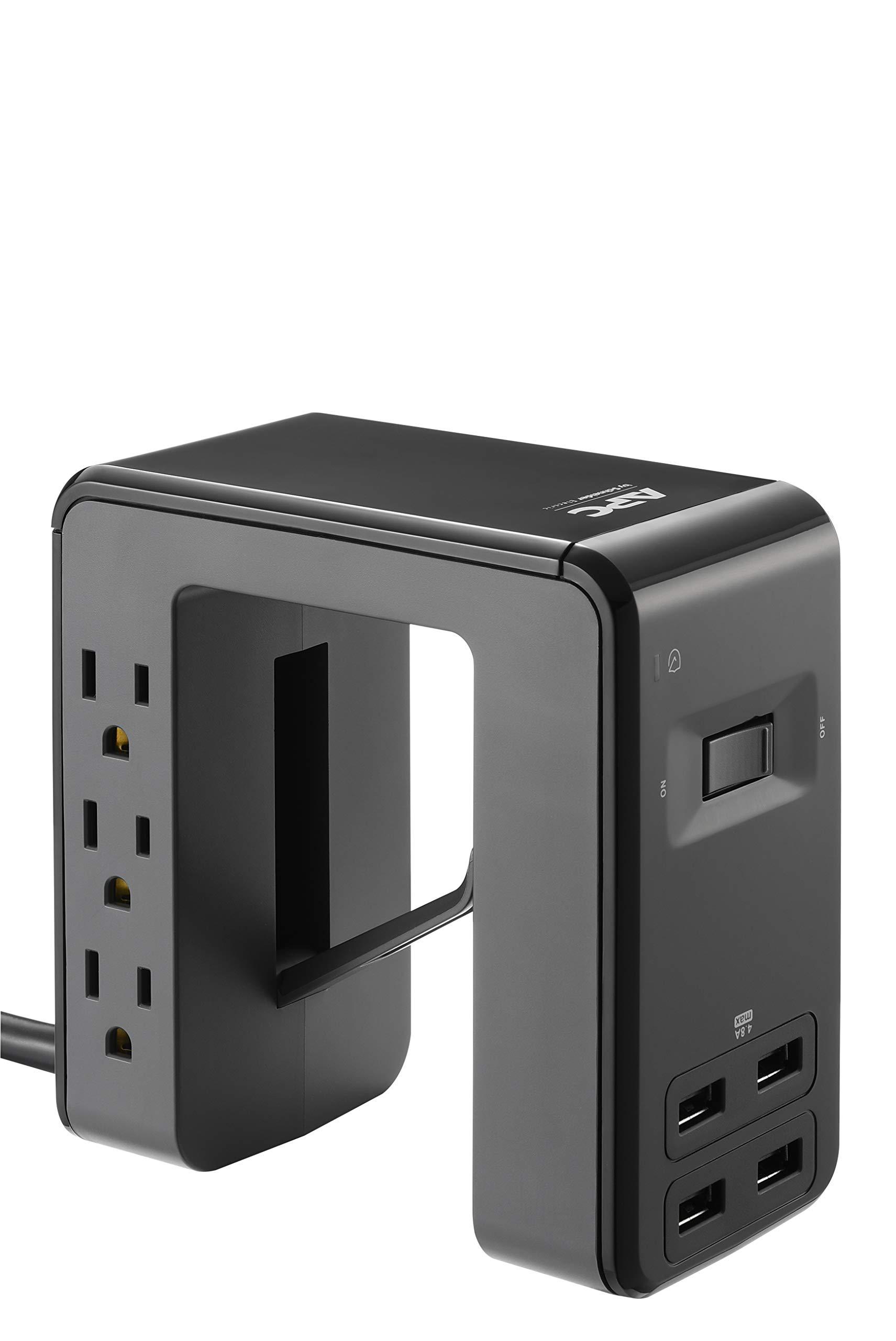 APC APC Desk Mount Power Station PE6U4, U-Shaped Surge Protector with USB Ports (4), Desk Clamp, 6 Outlet, 1080 Joules Black