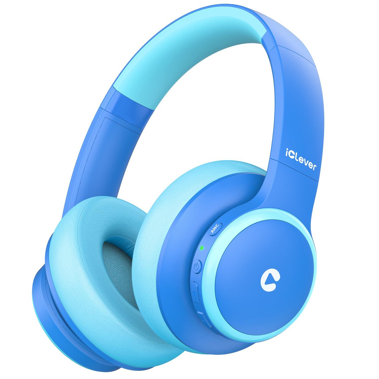 iClever iClever BTH26 Active Noise Cancelling Headphones for Kids, 60H Play Time, Safe Volume 80dBA, Type C Fast Charging, Bluetooth5.4, Kids Bluetooth Headphones with Mic AUX Cord for iPad Airplane, Blue