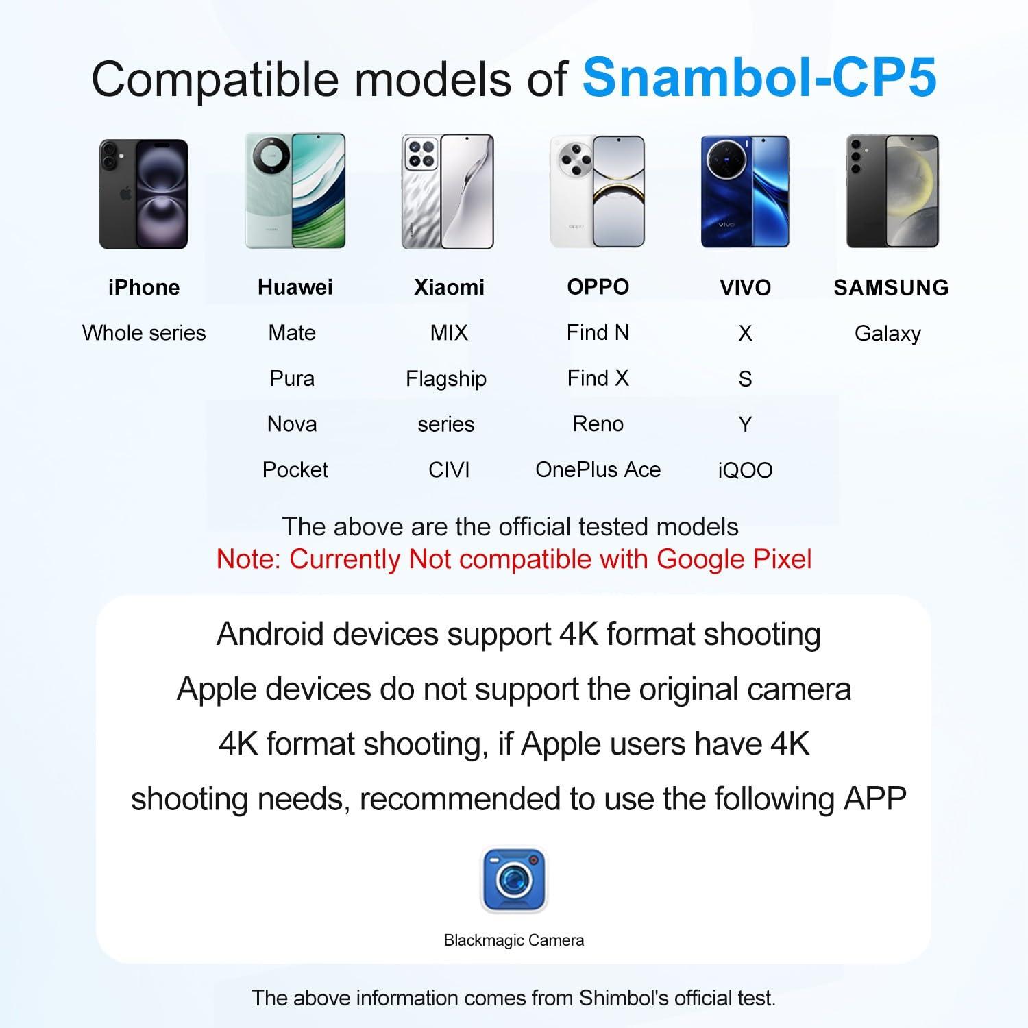 Shimbol Shimbol Snambol CP5 5" Touch Screen Rear Camera Selfie Monitor Alloy Shell iPhone Mini Monitors for iPhone Android Phone Vlogging with Magnetic Silicone Pink Case, Bluetooth Remote