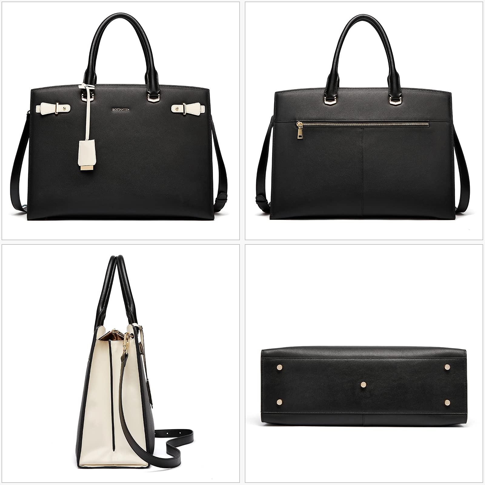 BOSTANTEN BOSTANTEN Briefcase for Women Leather Laptop Briefcase Shoulder Work Tote Bag Purse 15.6 Inch Black