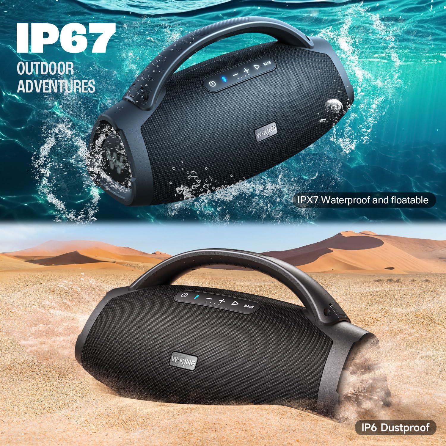 W-KING W-KING 300W Peak Large Bluetooth Speaker Loud, Massive Bass Boombox, IPX7 Waterproof Party Portable Speaker with Subwoofer 7.5\"/EQ APP/5-Drives/BT 5.4/Fast Charge/MIC-GTR in, Outdoor Wireless Speakers