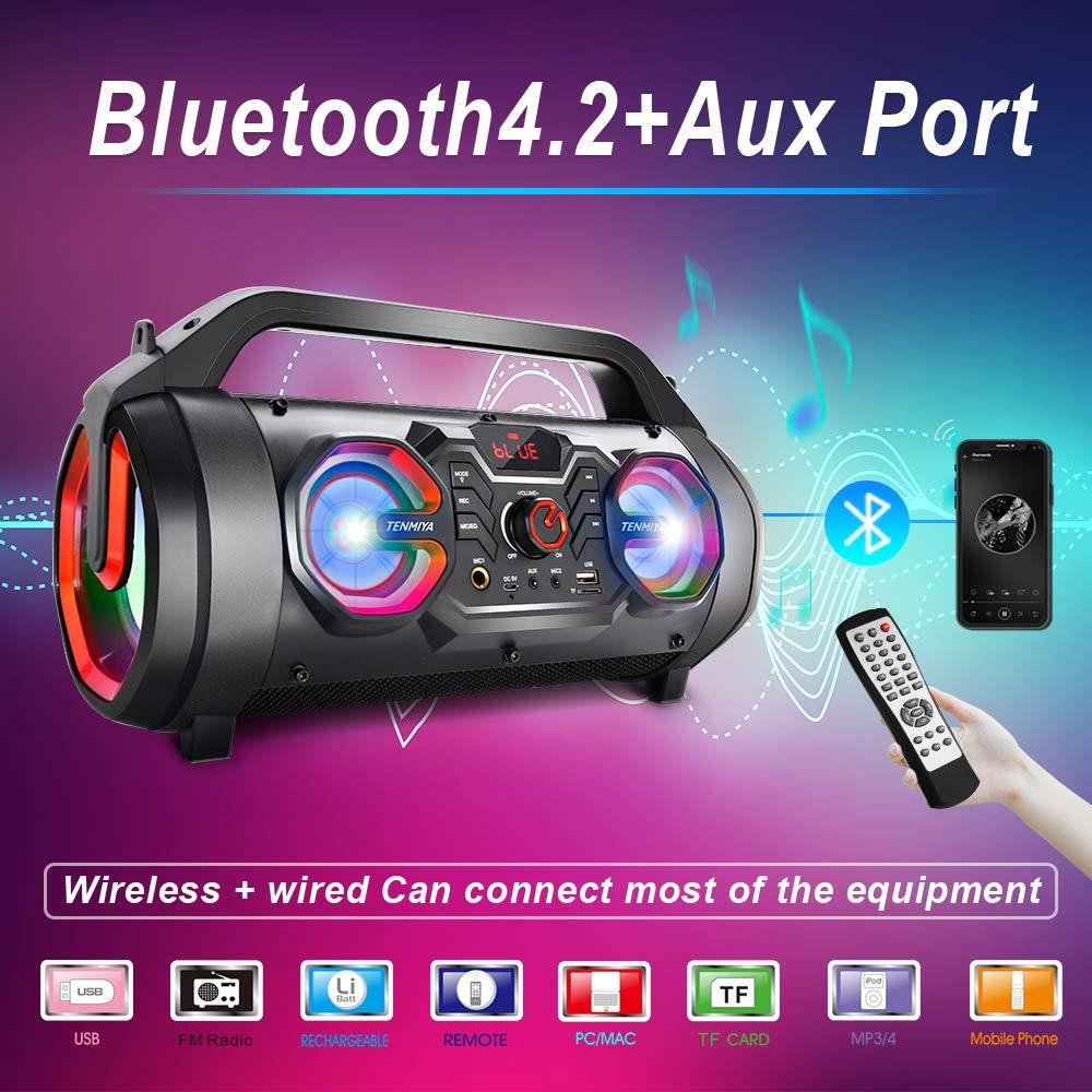 TENMIYA Portable Bluetooth Speaker with Subwoofer, Wireless Speakers with Booming Bass, FM Radio, RGB Lights, EQ, Stereo Sound, 10H Playtime, 30W Loud Speaker for Home, Outdoor, Party, Travel, Camping, Gifts