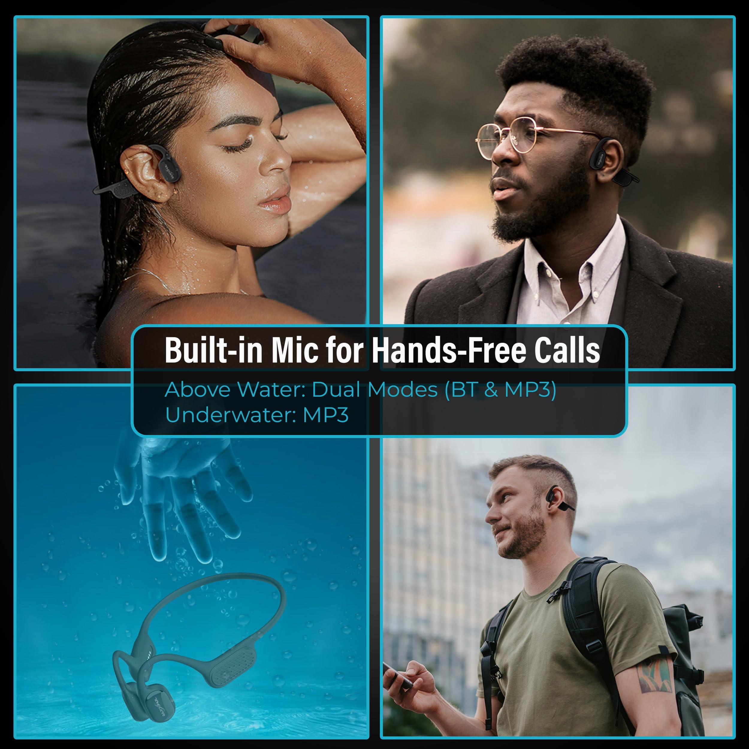 ELYXFUL ELYXFUL Bone Conduction Swimming Headphones with Bluetooth & 64GB MP3 Player, Shuffle & Repeat, IP68 Waterproof, Secure Fit for Workouts, Running, Cycling and Swimming, Microphone for Hands-free Calls